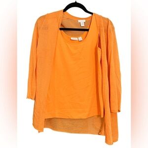Chicos Orange Two-Piece Lightweight Cardigan Set With Sleeveless Tank Sz S/M